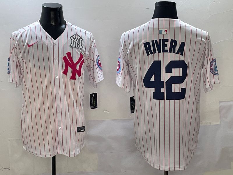 Men New York Yankees #42 Rivera White Stripe Jointly Name Nike 2025 MLB Jersey style 6